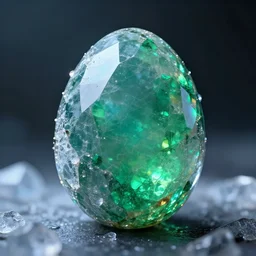 an emerald crystal egg, opal, ice, extreme detail, photorealism, octane render, cinematic lighting.