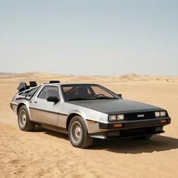 photo of a delorean standing in the desert