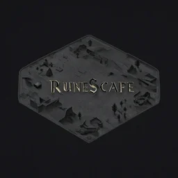 1:1 album artwork, RuneScape world in the style of 1960 post modern design, minimalist, hyper realistic, dark colours