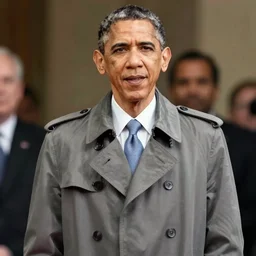 a highly detailed photograph of barak obama wearing trench coat, photorealistic, hd, photography