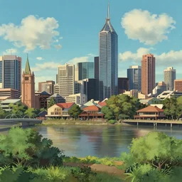 Brisbane city panoramic shot ghibli style