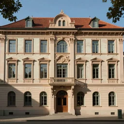 a large building with many windows, folk art style, wes anderson