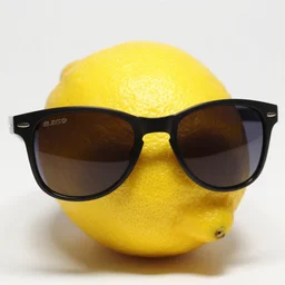 A lemon is wearing sunglasses.