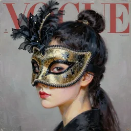 masquerade ball mask, korean audrey hepburn, vogue magazine, elle magazine, greg rutkowski, john singer sargent, trending on artstation, anime, oil painting, side profile portrait, intricate