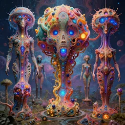 DMT entities, colorful, photo realistic, Alex Grey, 8k,  detailed,