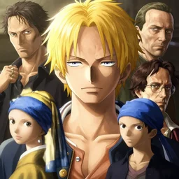 highly detailed vfx portrait of serene sanji by eiichiro oda, blonde hair, stephen bliss, greg rutkowski, rhads, makoto shinkai, tom bagshaw, alphonse mucha, sharp focus, art by artgerm, greg rutkowski, stanley kubrick, backlit, harsh overhead sunlight, matte, johannes vermeer,