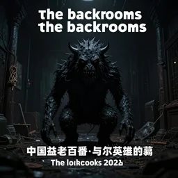 the backrooms with a black monster in the center, mysterious, dark colors, high contrast, hyperrealistic, award winning professional picture,