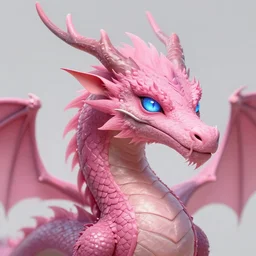 concept art, matte painting of a magical pink dragon with fantasy light blue eyes, detailed portrait, high quality, 8 k hd, greg rutkowski, rossdraws, thomas kinkade, trending on artstation, deviantart, pixiv