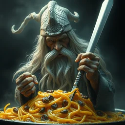 gandalf in a spaghetti, hyper detailed, digital art, artstation, cinematic lighting, studio quality, smooth render, by peter mohrbacher, hajime sorayama, wayne barlowe, boris vallejo, aaron horkey, gaston bussiere, craig mullins