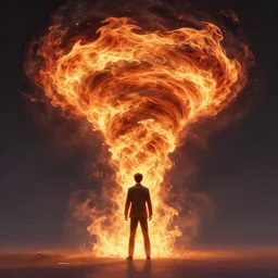 a man wearing a suit, engulfed in a whirling fire tornado firestorm, emitting smoke and sparks, fantasy, cinematic, fine details by realistic shaded lighting poster by ilya kuvshinov katsuhiro otomo, magali villeneuve, artgerm, jeremy lipkin and michael garmash and rob rey