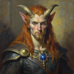 portrait of the Nephilim Huntsman Orion wearing an enchanted starbelt jonas de ro tony sart howard pyle alexander benois mikhail vrubel acrylic artwork