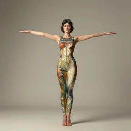 an octane render. hyper detailed full body portrait of a girl doing yoga wearing a pilot jumpsuit dress designed by balenciaga by alphonse mucha, norman rockwell and john berkey