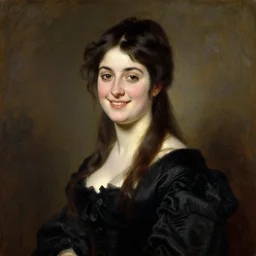 a bust portrait of a beautiful young english noblewoman with dark brown hair smiling with a beautiful black dress, art by philip de laszlo, oil painting, royal portrait, made in 1 9 2 5, oil on canvas, smooth, highly detailed, sharp, vintage painting,