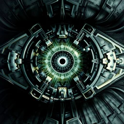 biomechanical eye, symmetrical, concept art, intricate detail, volumetric shadows and lighting, realistic oil painting by h. r giger and alphonse mucha, artgerm, 8 k, mandelbrot fractal