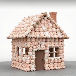 a picture of a house made of piled - up human babies, found on google street view
