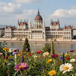 vfx, turkey - hungary khaganate in 2 0 3 3, with budapesht capital, budapesht is surrounded by tall flower plants, highly detailed art