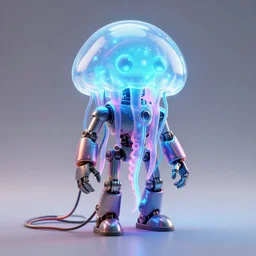 Tintoy Characterdesign Robot neon jellyfish tentacles anr wires hard surface modelling, by Eddie Mendoza, by Peter mohrbacher, Pictoplasma bioluminescent biomechanical halo, by jarold Sng, by disney, by tooth wu, octane render, cinematic light, high details, dichroic, cgsociety