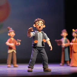 a man performing on stage claymation depth of field 2 7 0 mm