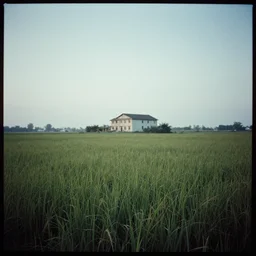 A serene landscape with a singular building in the style of Camera obscura