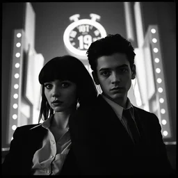 pulp fiction hd fujifilm superia portrait photo of leon the professional and matilda in style of the movie sin city, ilford hp 5, close up creepypasta photo by lexi sun