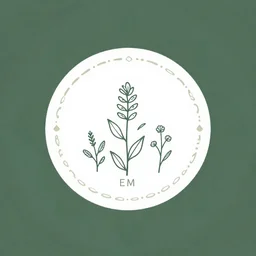 logo with em, plants, mandala, wool, art, minimalistic, boho style