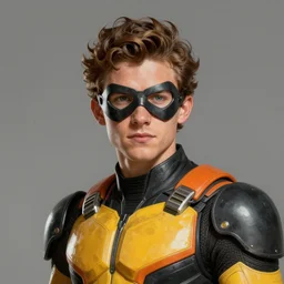 portrait of a superhero by greg rutkowski, he looks like miles teller, he is wearing a black, orange and yellow kevlar gear with a mask, highly detailed portrait, digital painting, artstation, concept art, smooth, sharp foccus ilustration, artstation hq