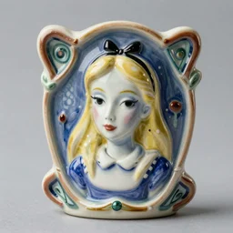 little delicate trippy ceramic artnouveau alice in wonderland portrait in style of remedios varo and in style of rene lalique fine details and sharp focus realistic 8 k