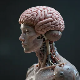 cinematic, hyperdetailed beautiful stunning a human brain in a humanoid body, octane, fantasy art style