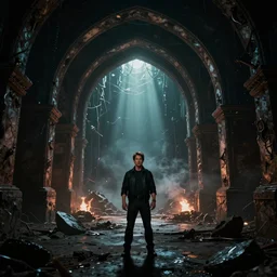 a portal to hell being created by tom cruise, digital art