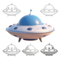 super cute character!! flying saucer, asset sheet, high quality 8 k study