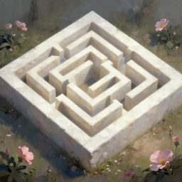 White stone square labyrinth. Lighting, bloom. Fantasy, digital painting, HD, 4k, detailed.
