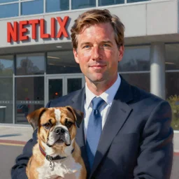 painted portrait of pete buttigieg in front of the netflix offices, by grant wood, regionalism style