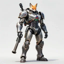 fox soldier in a mech armor holding a bazooka, character design, concept art, extremely detailed, trending on artstation