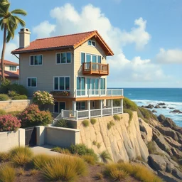 house in san diego by the ocean, afremov style