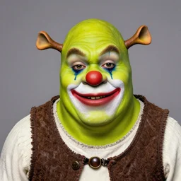 shrek portrait, he is wearking clown makeup