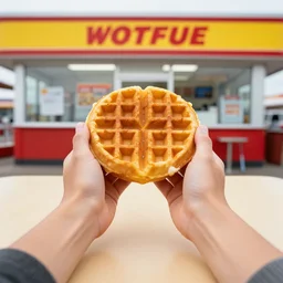 first person perspective picture of arms on table, wafflehouse