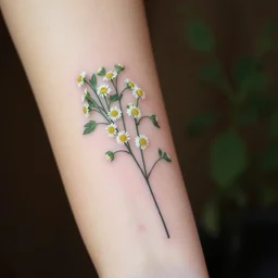 tatoo of chamomille plants, on wrist, arm, photograph