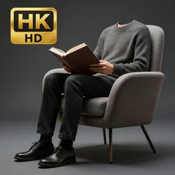 a photo of someone sitting on an invisible chair reading a book, realistic, detailed, studio lighting, award winning photo, 8k, hd