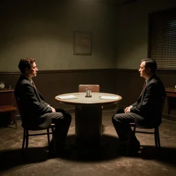 1 9 4 0 s interrogation room, film noir, set piece from the movie shadow of a doubt by alfred hitchcock, cinematic, hard shadows, recreated with unreal engine 5