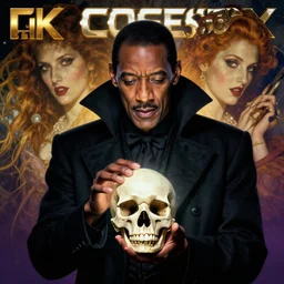 hyperrealistic portrait of bill cosby as a vampire witch in a black coat holding a human skull as a crystal ball. by jeremy mann and alphonse mucha, fantasy art, photo realistic, dynamic lighting, artstation, poster, volumetric lighting, very detailed faces, 4 k, award winning