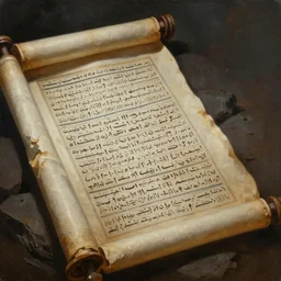 ultra - realistic painting of a partially unrolled dead sea scroll with thamudic writing, dark, brooding, volume lighting, atmospheric lighting, painted, intricate, ultra detailed by leesha hannigan, thierry doizon, kai carpenter, well composed, best on artstation, cgsociety, epic, stunning, gorgeous, intricate detail, wow, masterpiece