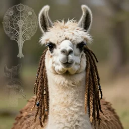 llama with dreadlocks, by greg rutkowski, ernst haeckel, james jean