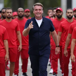 Jair bolsonaro, running from a group of people dressed in red