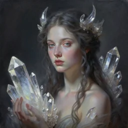 goddess of crystals. atmospheric lighting. detailed matte portrait painting by greg rutkowski.