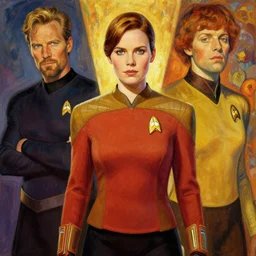jenna coleman as a star trek captain, a still from star trek painted by artgerm and greg rutkowski and alphonse mucha.