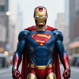 superman as iron man, clear focus, bokeh effect, high res, hasselblad, dslr, professional, cinematic