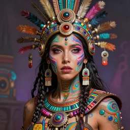 portrait, hyper detailed ultra sharp aztec underworld warrior trance girl, breathtaking, kate beckinsale. trending on artstation, warpaint aesthetic, earthwave, colorful, neon, ornate, intricate, digital painting, concept art, smooth, sharp focus, illustration, art by artgerm and greg rutkowski and h. r. giger, 8 k