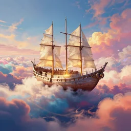 dream ship Reliquaium , soaring over the colorfully chaotic clouds