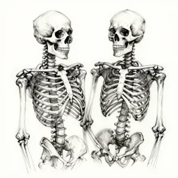 rough black ink sketch of two partial skeletons overlapping