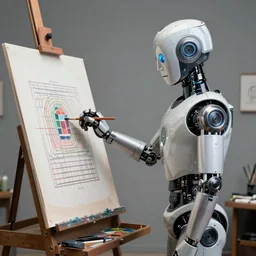 a robot painter at his easel, illustrated by h r giger, jean giraud, ultradetailed, hyperrealistic, octane render, 8 k, fibonacci rhythm, artstation, art germ, wlop